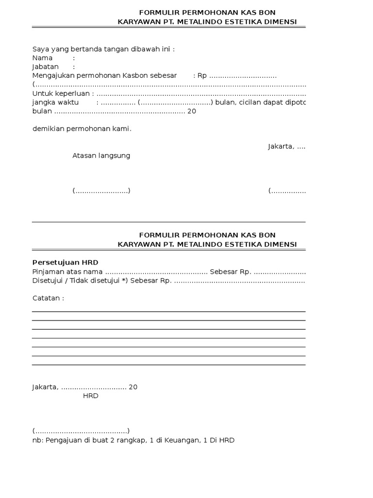 Contoh Form Kasbon Karyawan 51 Koleksi Gambar 7754