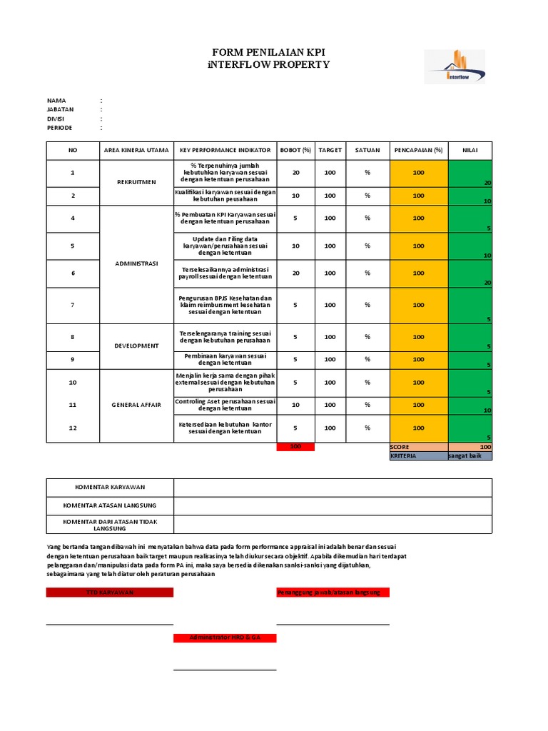 Detail Contoh Form Kpi Karyawan Nomer 21