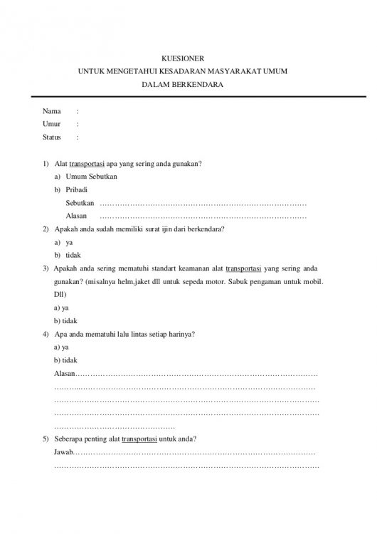 Contoh Form Kuesioner - KibrisPDR