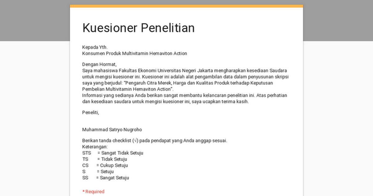 Detail Contoh Form Kuesioner Nomer 2