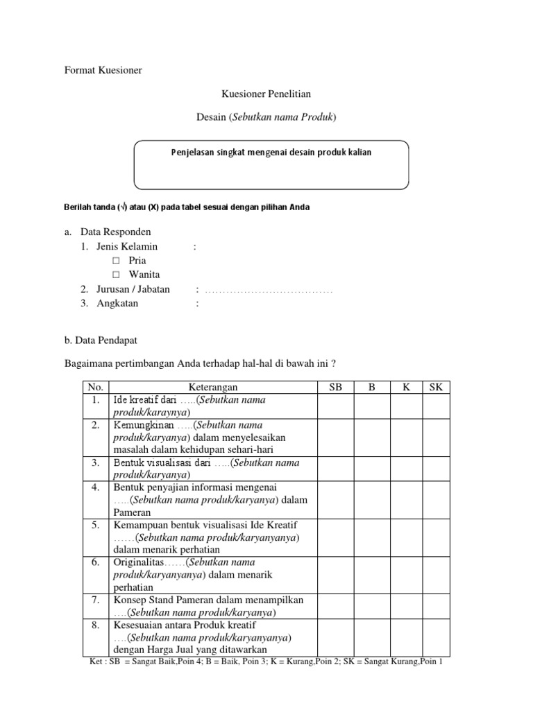 Detail Contoh Form Kuesioner Nomer 17