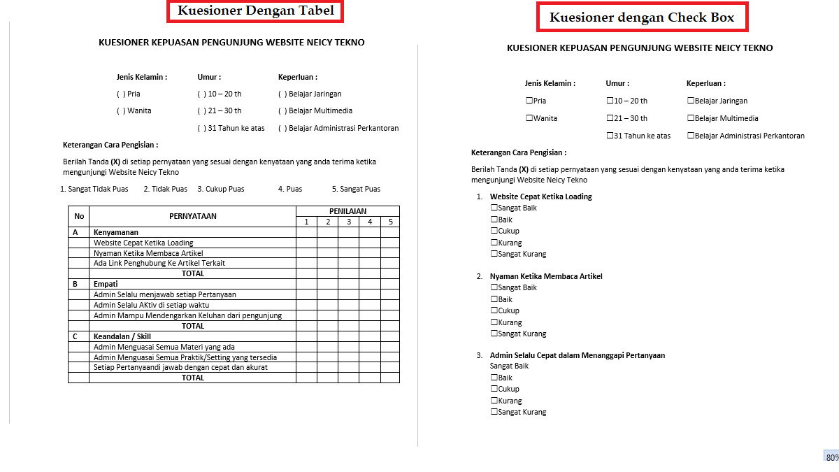 Detail Contoh Form Kuesioner Nomer 42