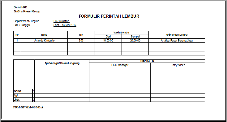 Detail Contoh Form Lembur Nomer 16