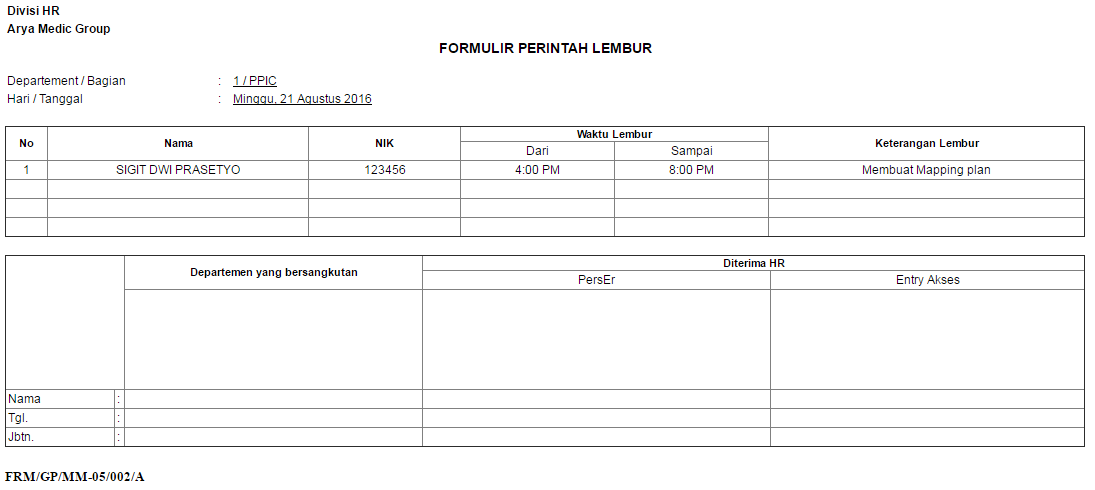 Detail Contoh Form Lembur Nomer 19