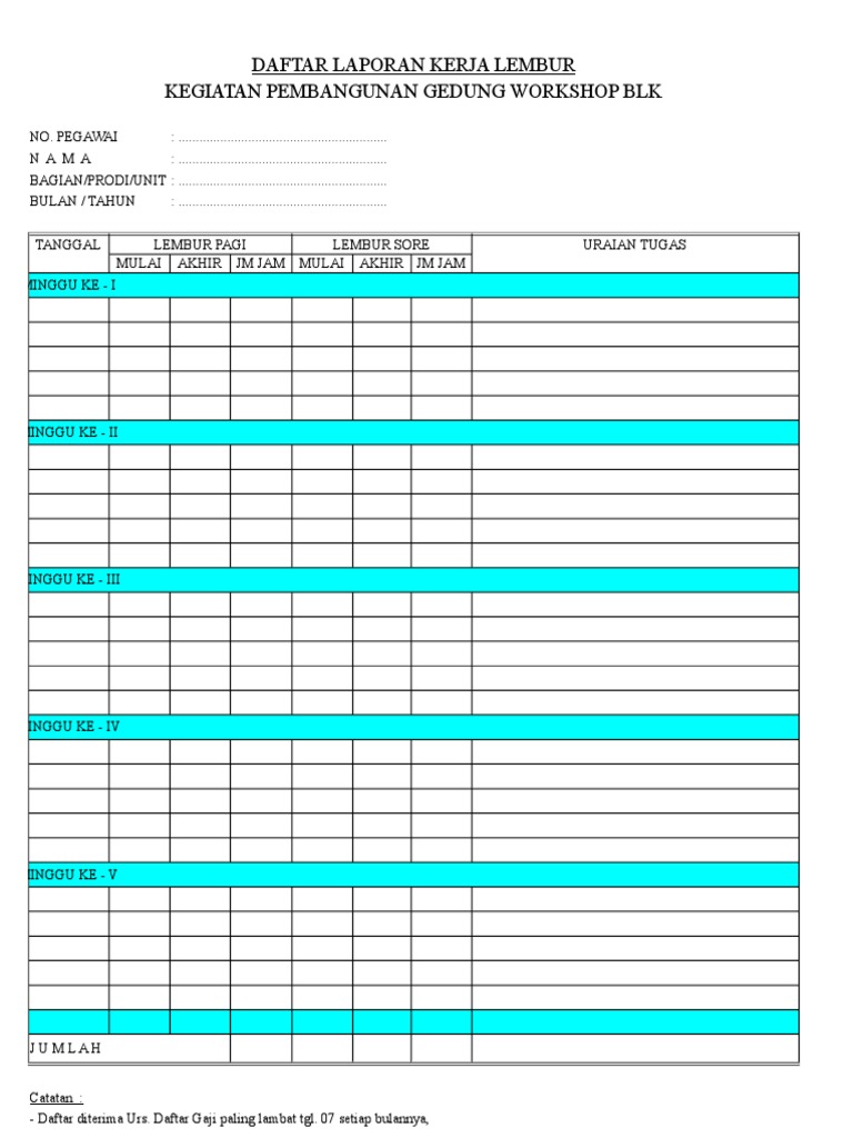 Detail Contoh Form Lembur Nomer 21