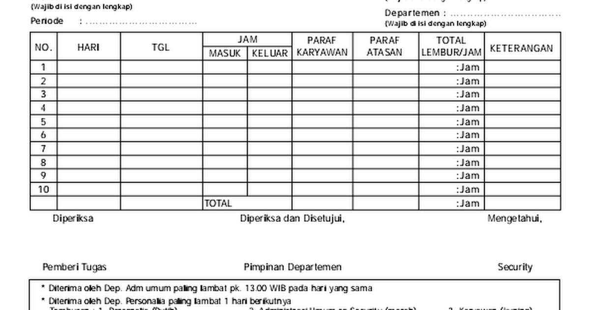 Detail Contoh Form Lembur Nomer 24