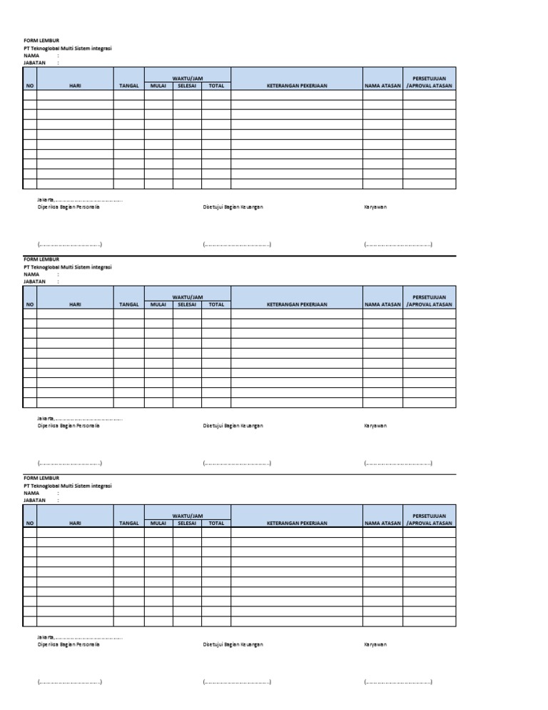 Detail Contoh Form Lembur Nomer 5