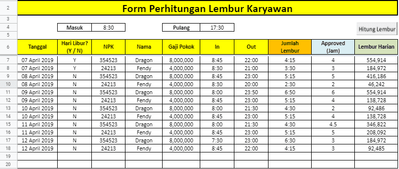 Detail Contoh Form Lembur Nomer 6