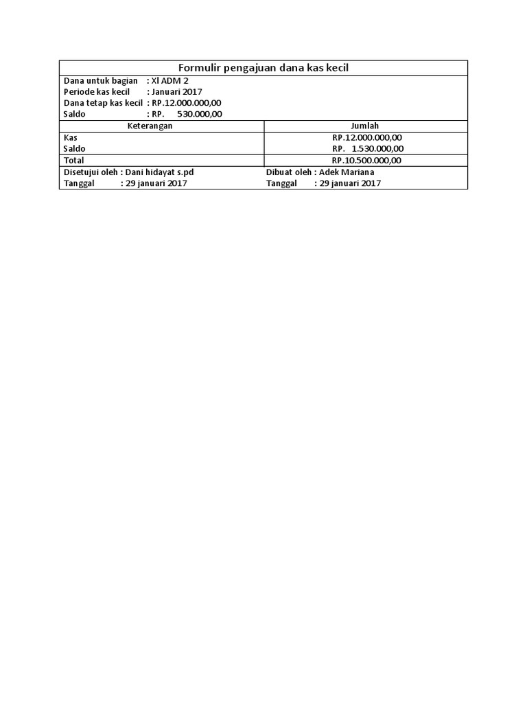 Detail Contoh Form Pengajuan Dana Kas Kecil Nomer 12