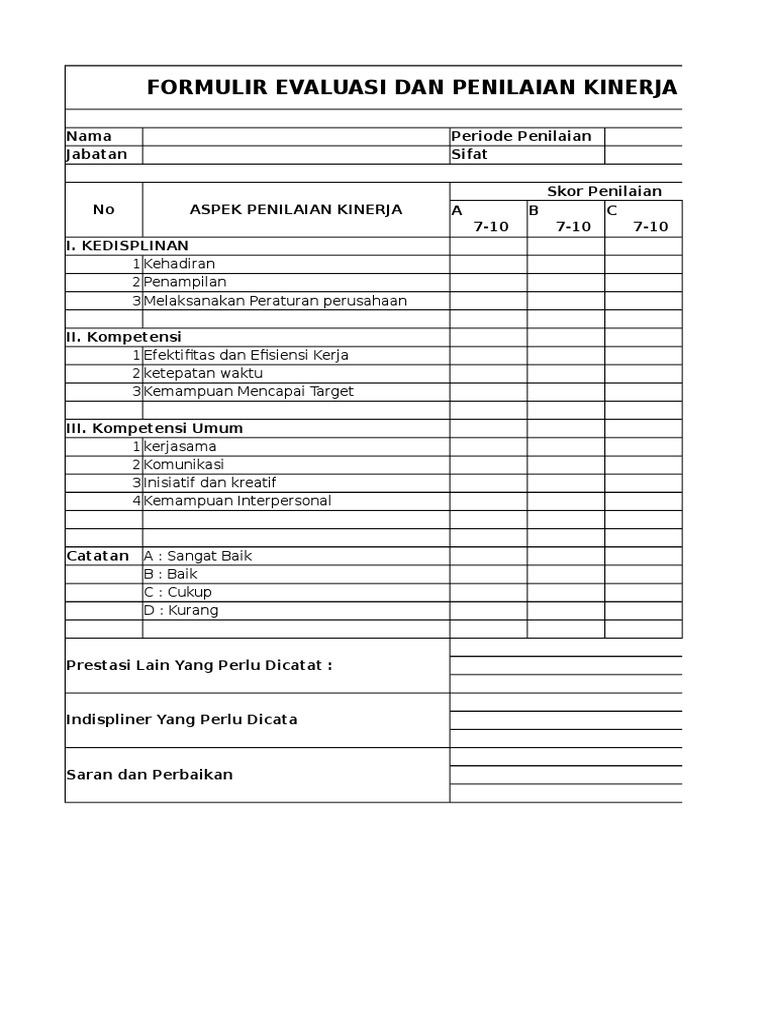 Detail Contoh Form Penilaian Kinerja Karyawan Nomer 7