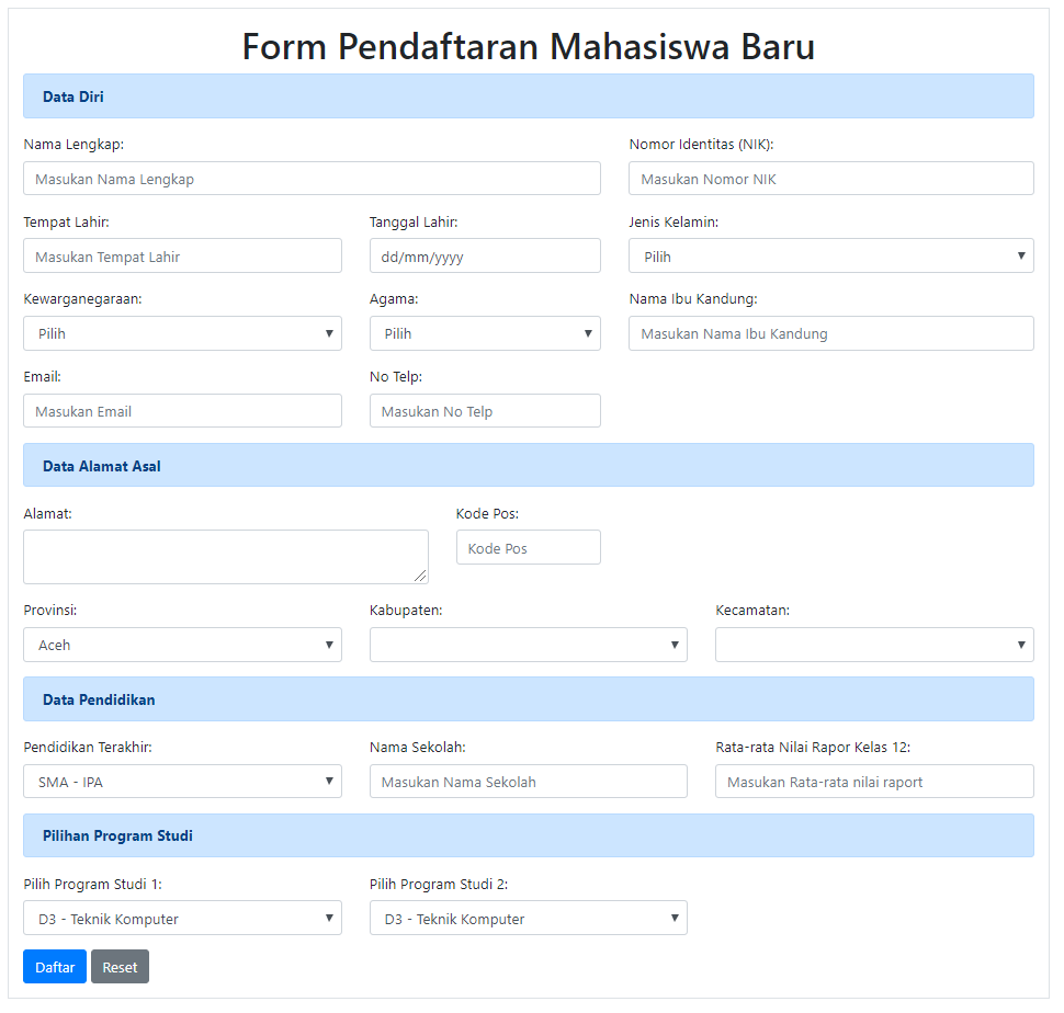 Detail Contoh Form Registrasi Nomer 6