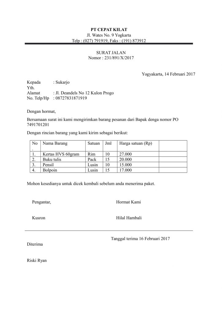Detail Contoh Form Surat Jalan Nomer 25