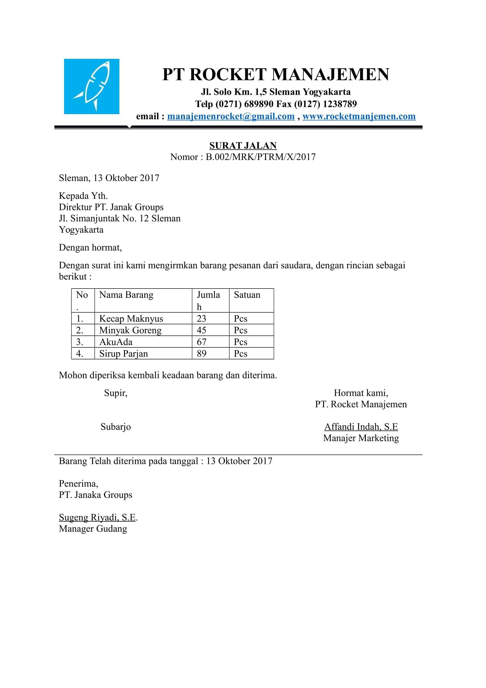 Detail Contoh Form Surat Jalan Nomer 37