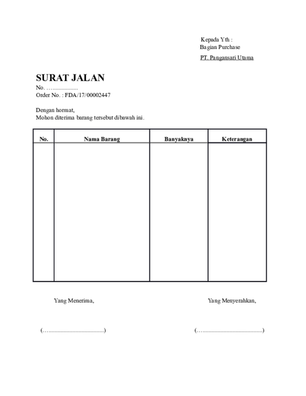 Detail Contoh Form Surat Jalan Nomer 41