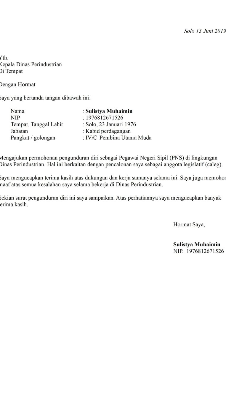 Detail Contoh Form Surat Resign Kerja Nomer 33