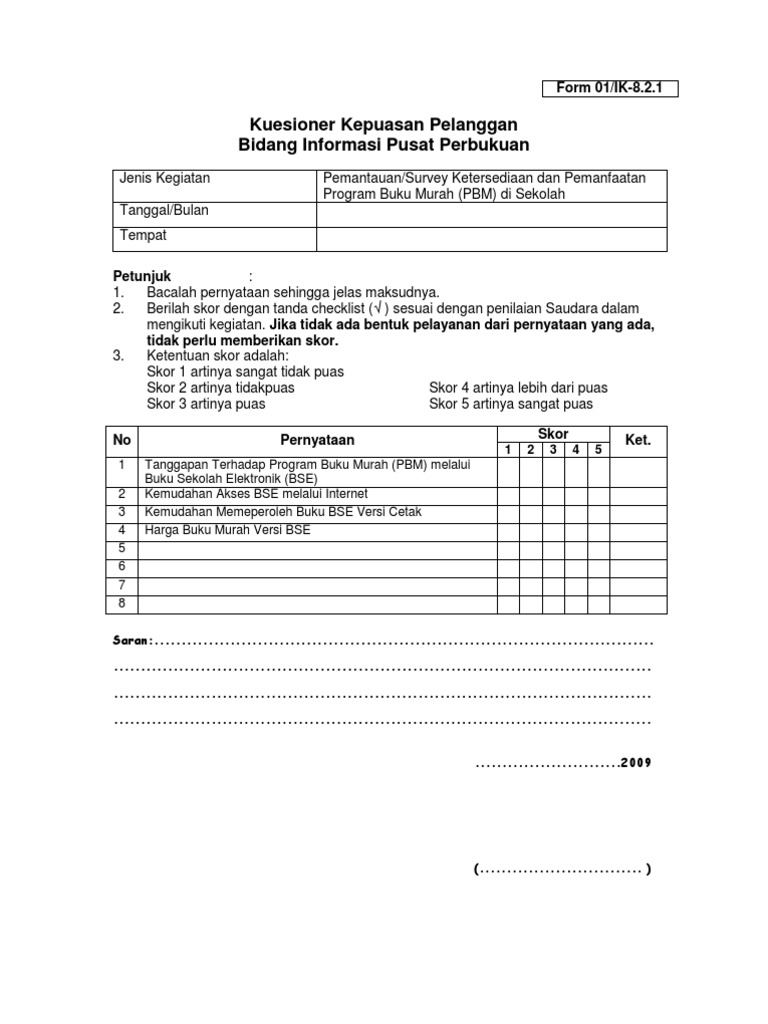 Detail Contoh Form Survey Kepuasan Pelanggan Nomer 16