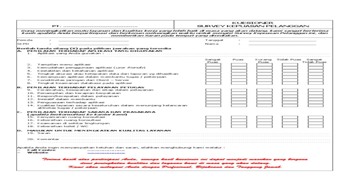Detail Contoh Form Survey Kepuasan Pelanggan Nomer 46