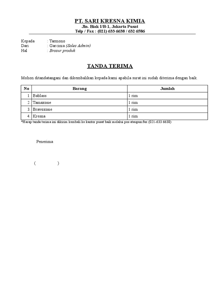 Detail Contoh Form Tanda Terima Surat Nomer 2