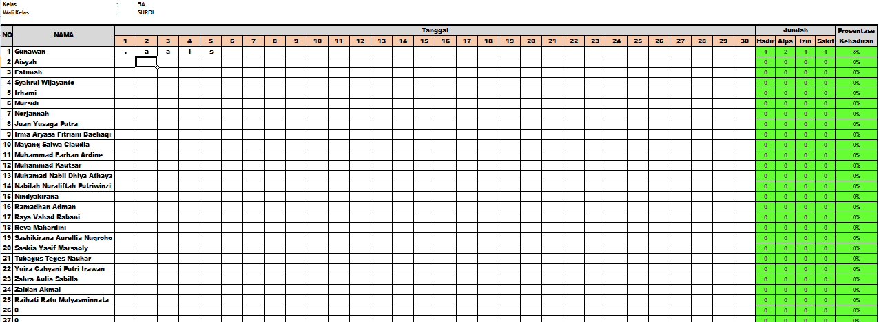 Detail Contoh Format Absen Siswa Nomer 18
