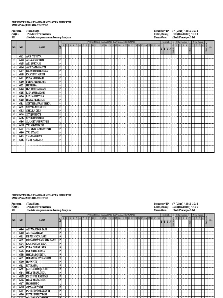 Detail Contoh Format Absen Siswa Nomer 48