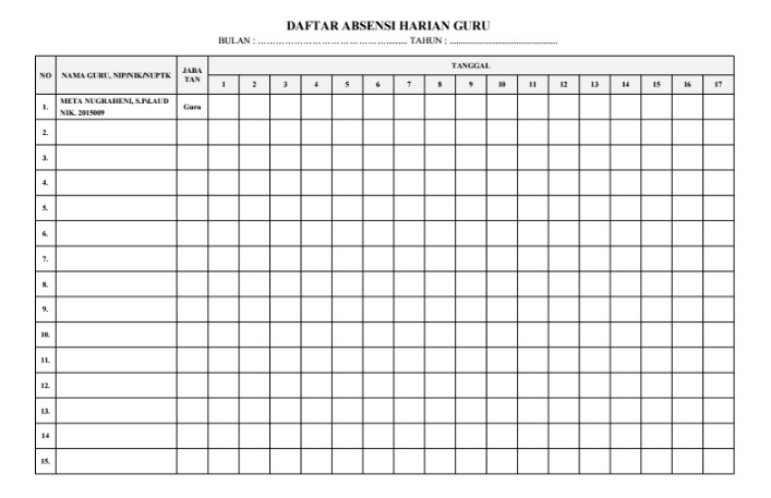 Detail Contoh Format Absensi Nomer 16
