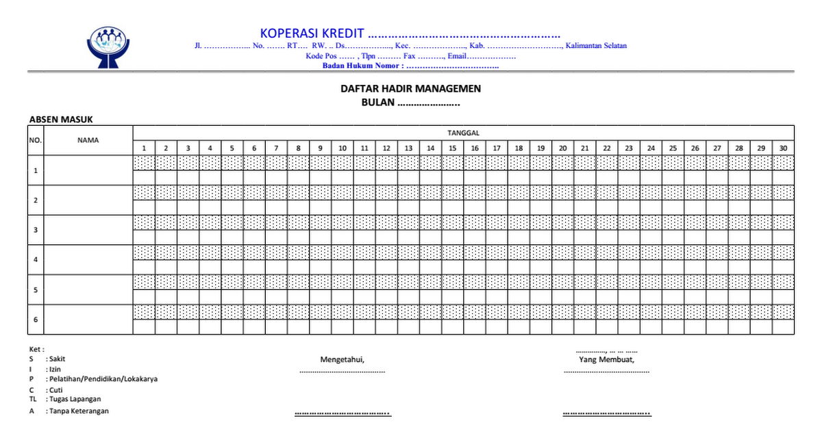 Detail Contoh Format Absensi Nomer 17