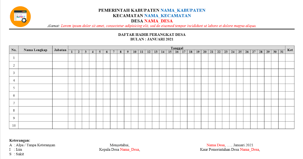 Detail Contoh Format Absensi Nomer 22