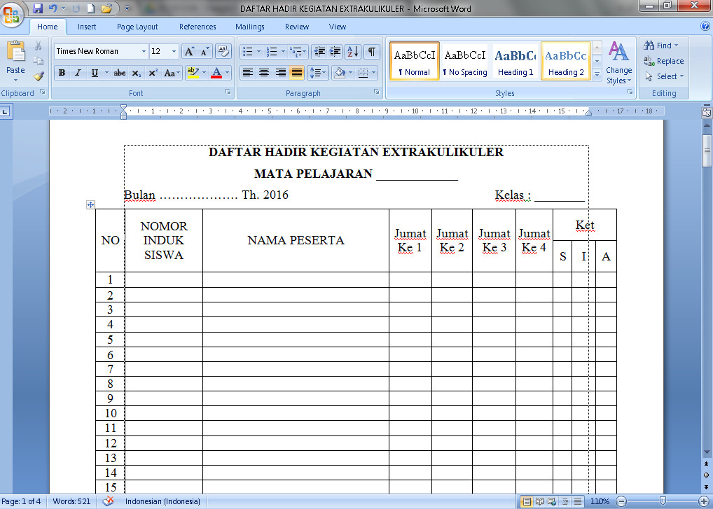 Detail Contoh Format Absensi Nomer 49