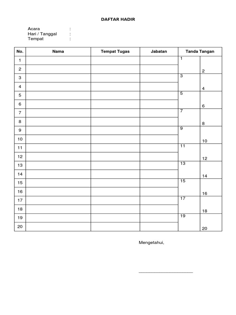 Detail Contoh Format Absensi Nomer 51