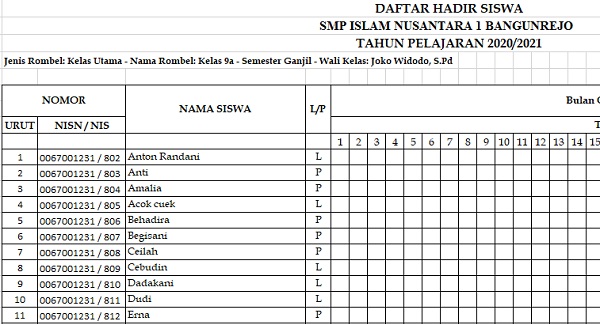 Detail Contoh Format Absensi Nomer 8