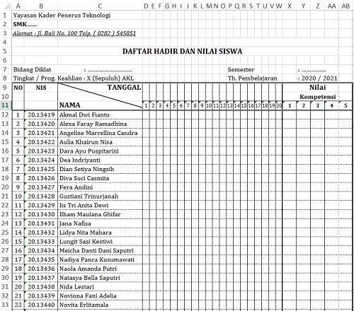 Detail Contoh Format Absensi Nomer 9