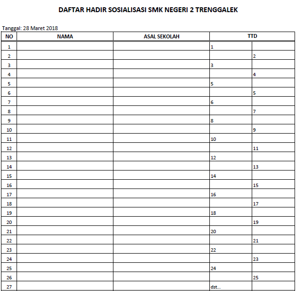 Detail Contoh Format Daftar Hadir Nomer 6