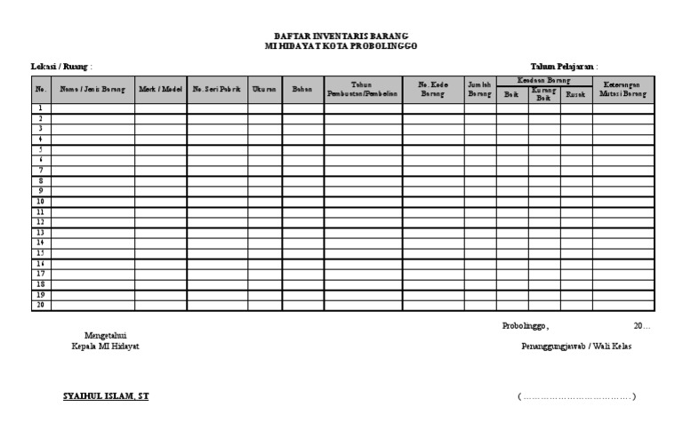 Detail Contoh Format Daftar Inventaris Barang Kantor Nomer 5