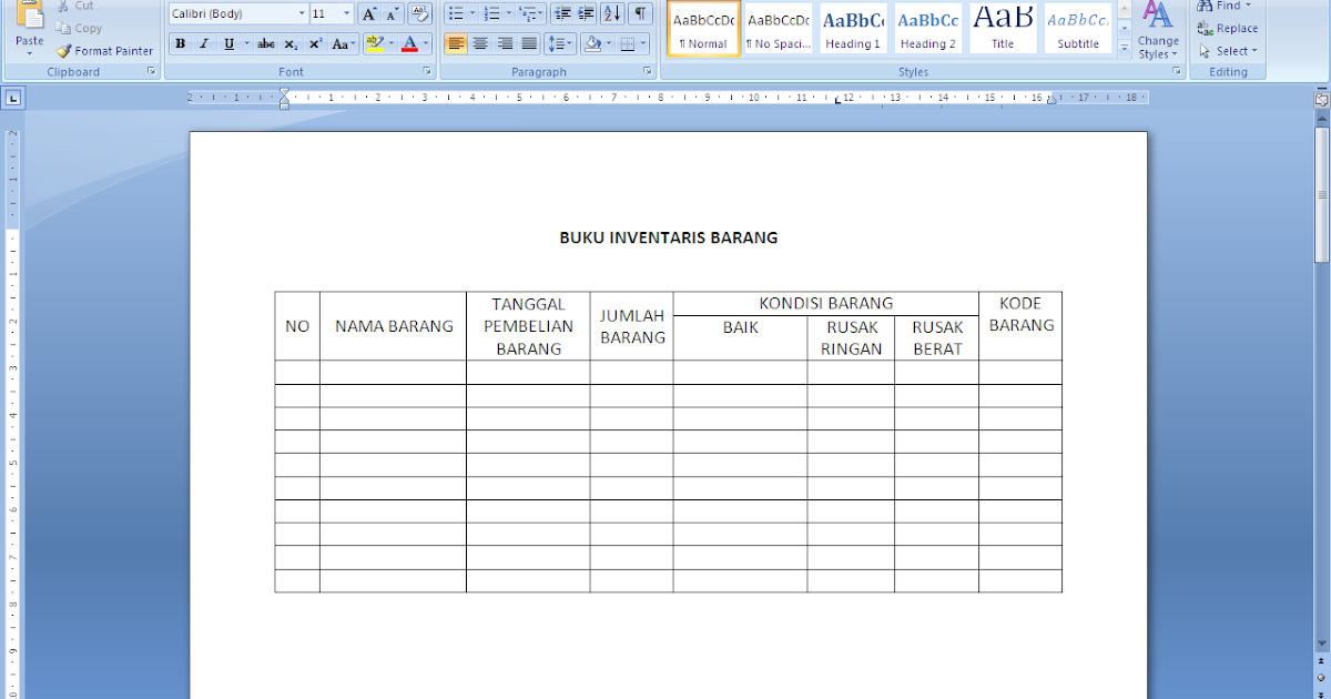 Contoh Format Inventaris Barang - KibrisPDR