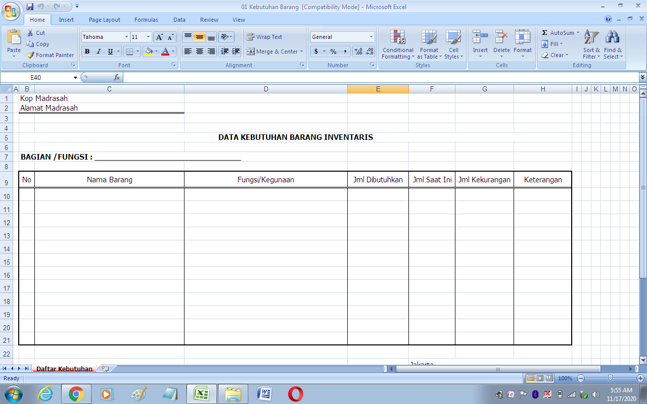 Contoh Tabel Inventaris Barang Kantor Contoh Format D 5592