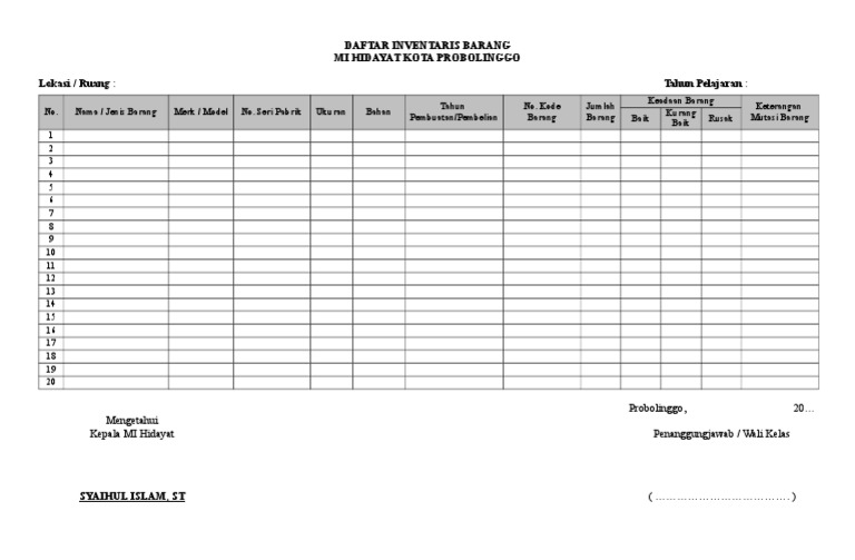 Detail Contoh Format Inventaris Barang Nomer 19