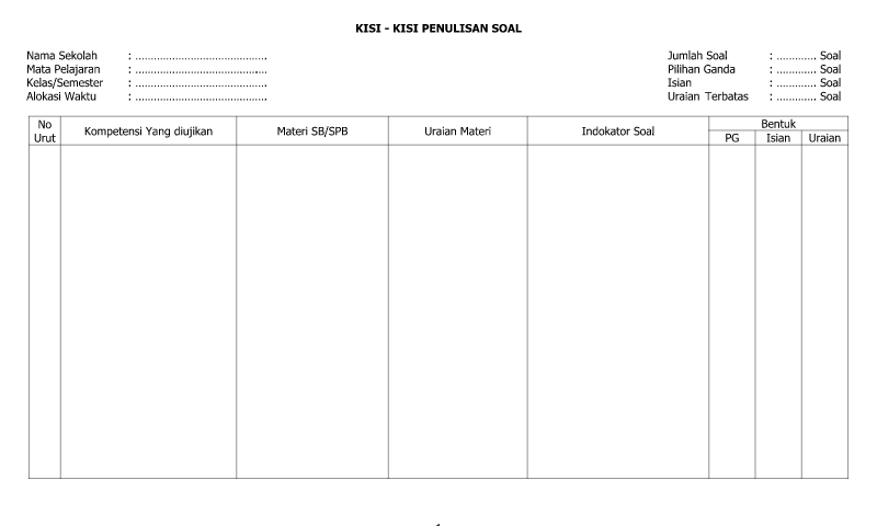 Detail Contoh Format Kisi Kisi Soal Nomer 40