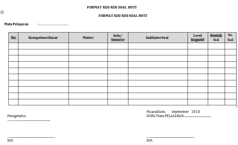 Detail Contoh Format Kisi Kisi Soal Nomer 43