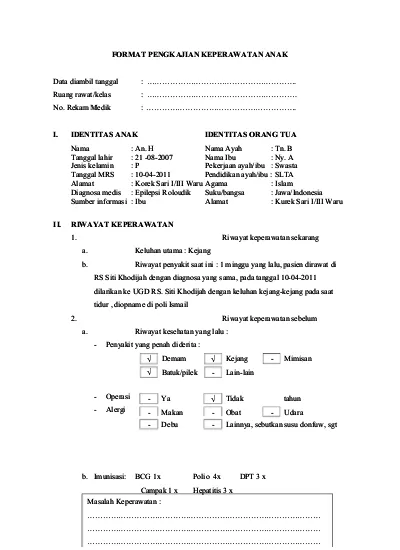 Detail Contoh Format Pengkajian Keperawatan Nomer 11