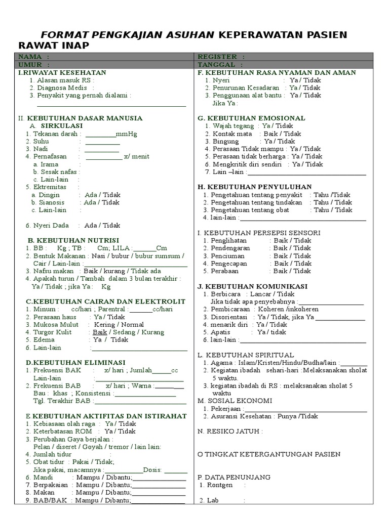 Detail Contoh Format Pengkajian Keperawatan Nomer 16