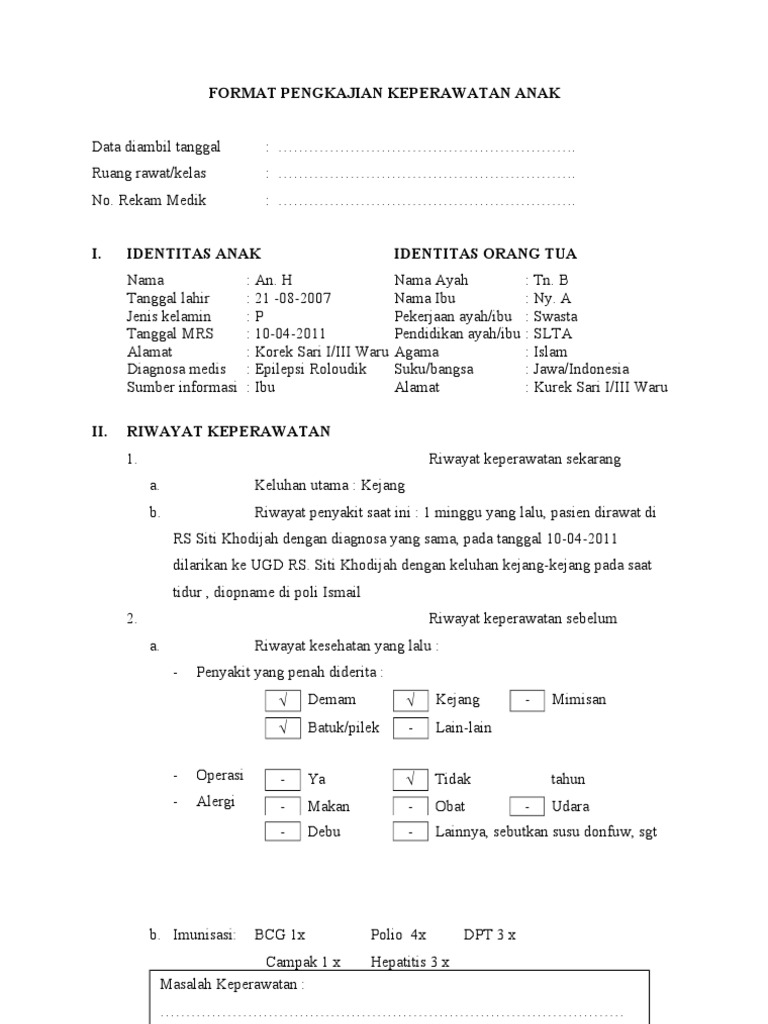 Detail Contoh Format Pengkajian Keperawatan Nomer 17