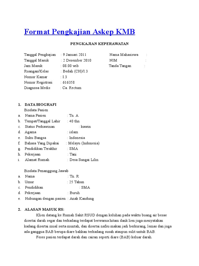 Detail Contoh Format Pengkajian Keperawatan Nomer 19