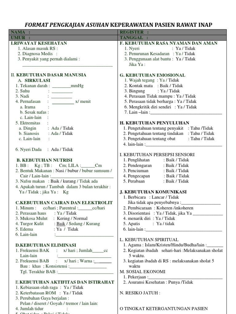 Detail Contoh Format Pengkajian Keperawatan Nomer 36
