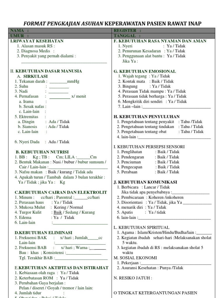 Detail Contoh Format Pengkajian Keperawatan Nomer 36