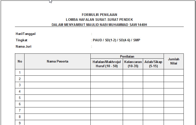 Contoh Format Penilaian - KibrisPDR