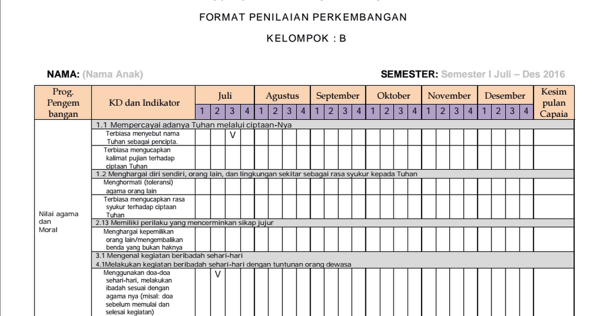 Detail Contoh Format Penilaian Nomer 30