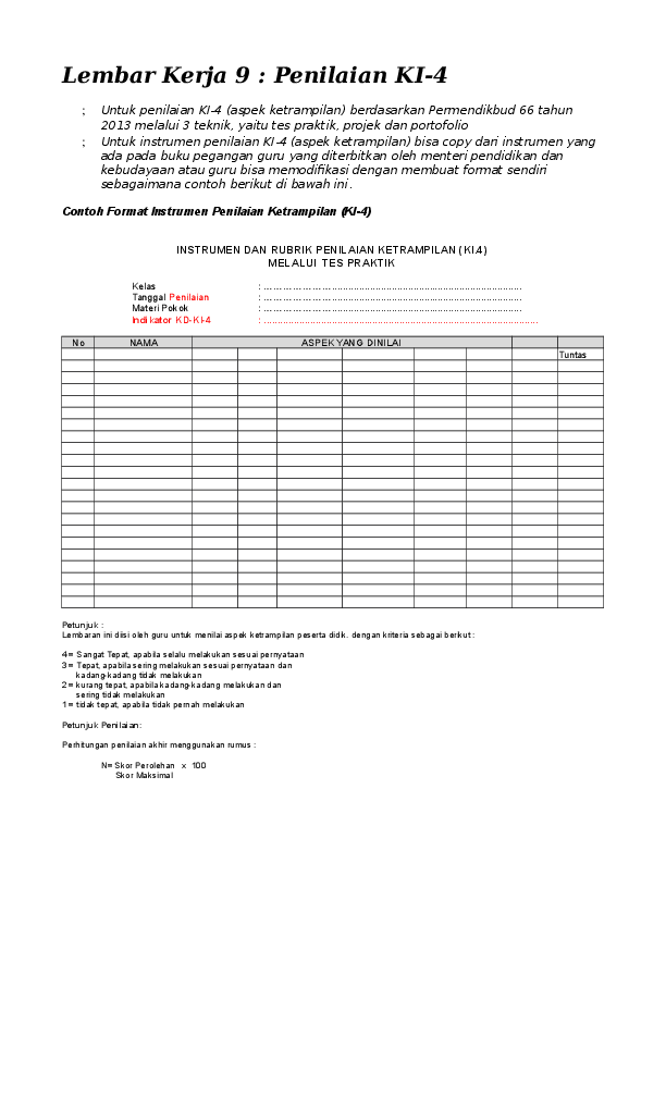 Detail Contoh Format Penilaian Nomer 33
