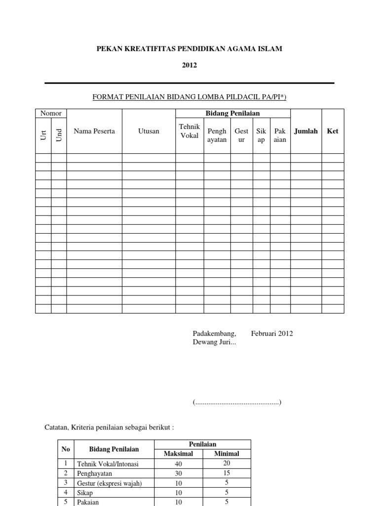 Detail Contoh Format Penilaian Nomer 38