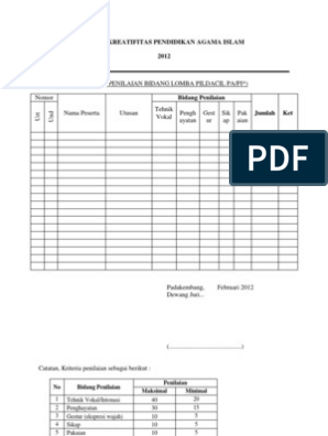 Detail Contoh Format Penilaian Nomer 40