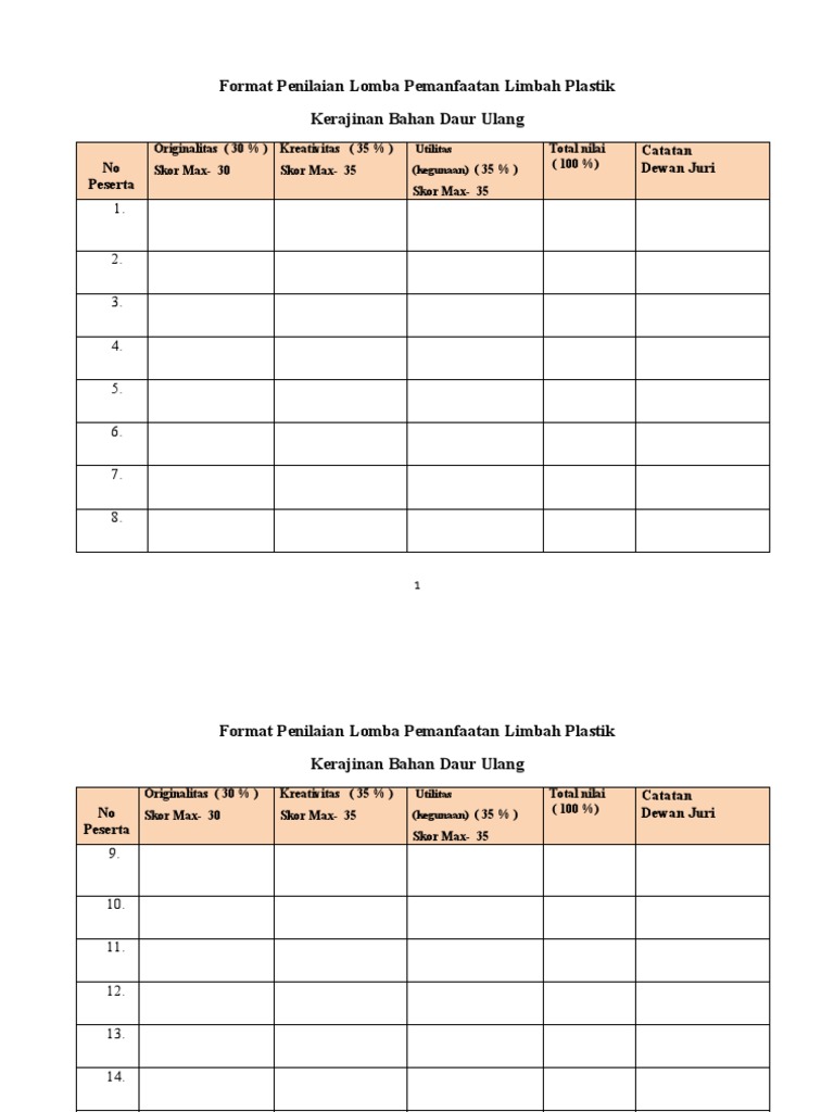 Detail Contoh Format Penilaian Nomer 46